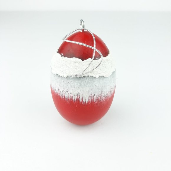 Wood Egg Painted Santa Christmas Ornament Red White - Picture 5 of 12